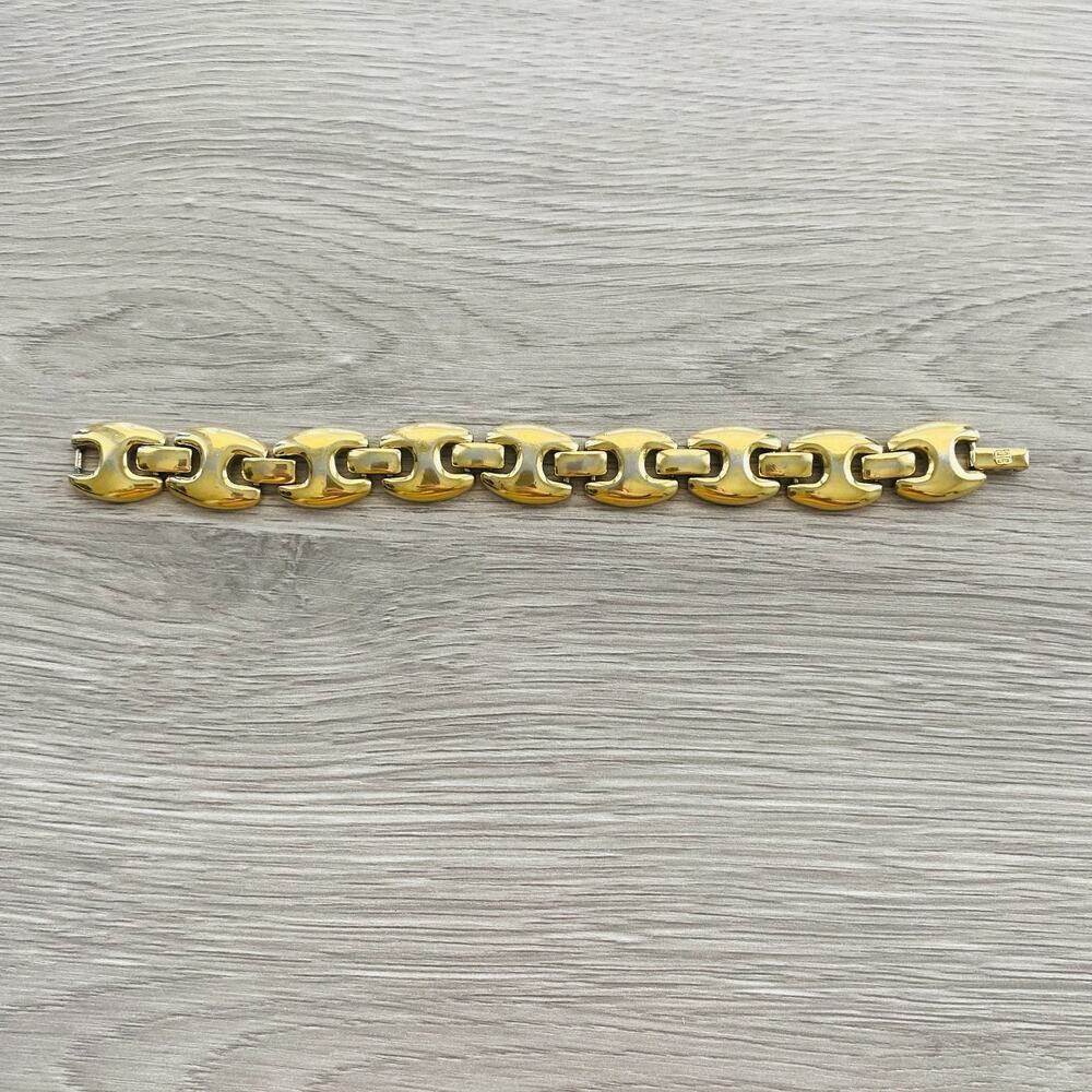 GIVENCHY Vintage Puffed Anchor Mariner Chain Link Gold Plated Bracelet 7” Luxe - Picture 4 of 7